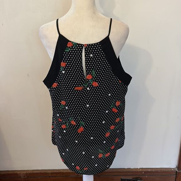 Serein black white polka dot red rose blouse Size L - Picture 5 of 10